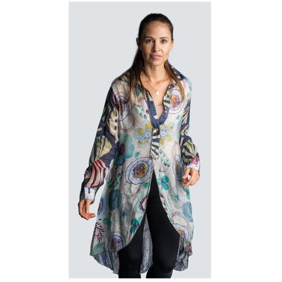 Minkas sheer long button up tunic - Picture 1 of 9